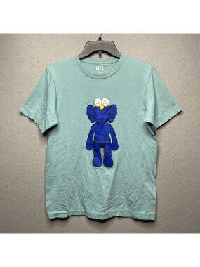 KAWS X Uniqlo UT Light Blue Small Graphic Tee With Blue BFF Character Embroidery